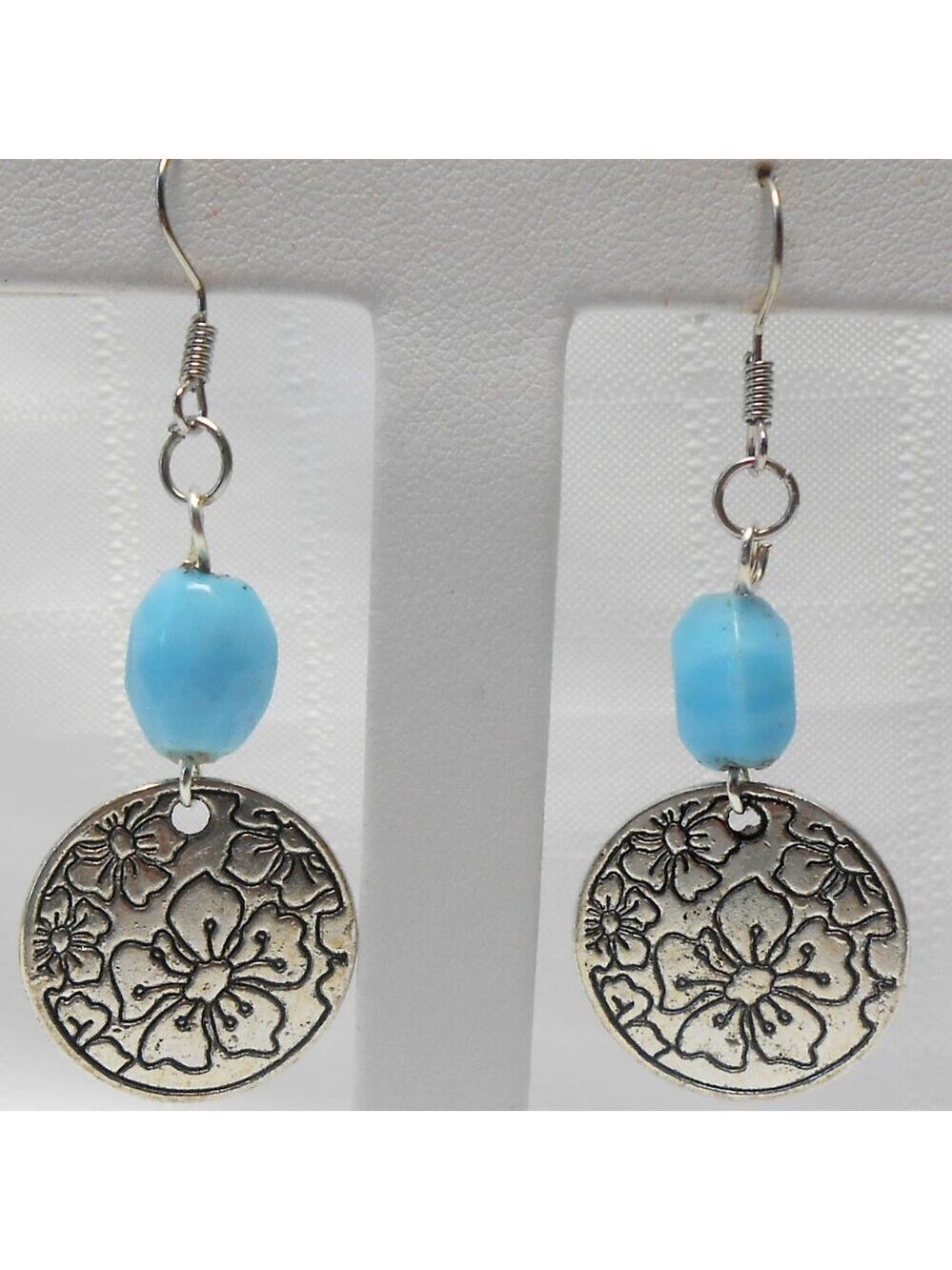 No 122 Handmade earrings with Tibetan silver flowers charms